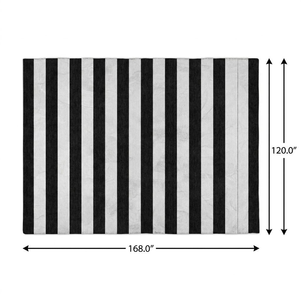 10' X 14' Black And Ivory Striped Shag Washable Area Rug With UV Protection - HomeRoots - Flyclothing LLC
