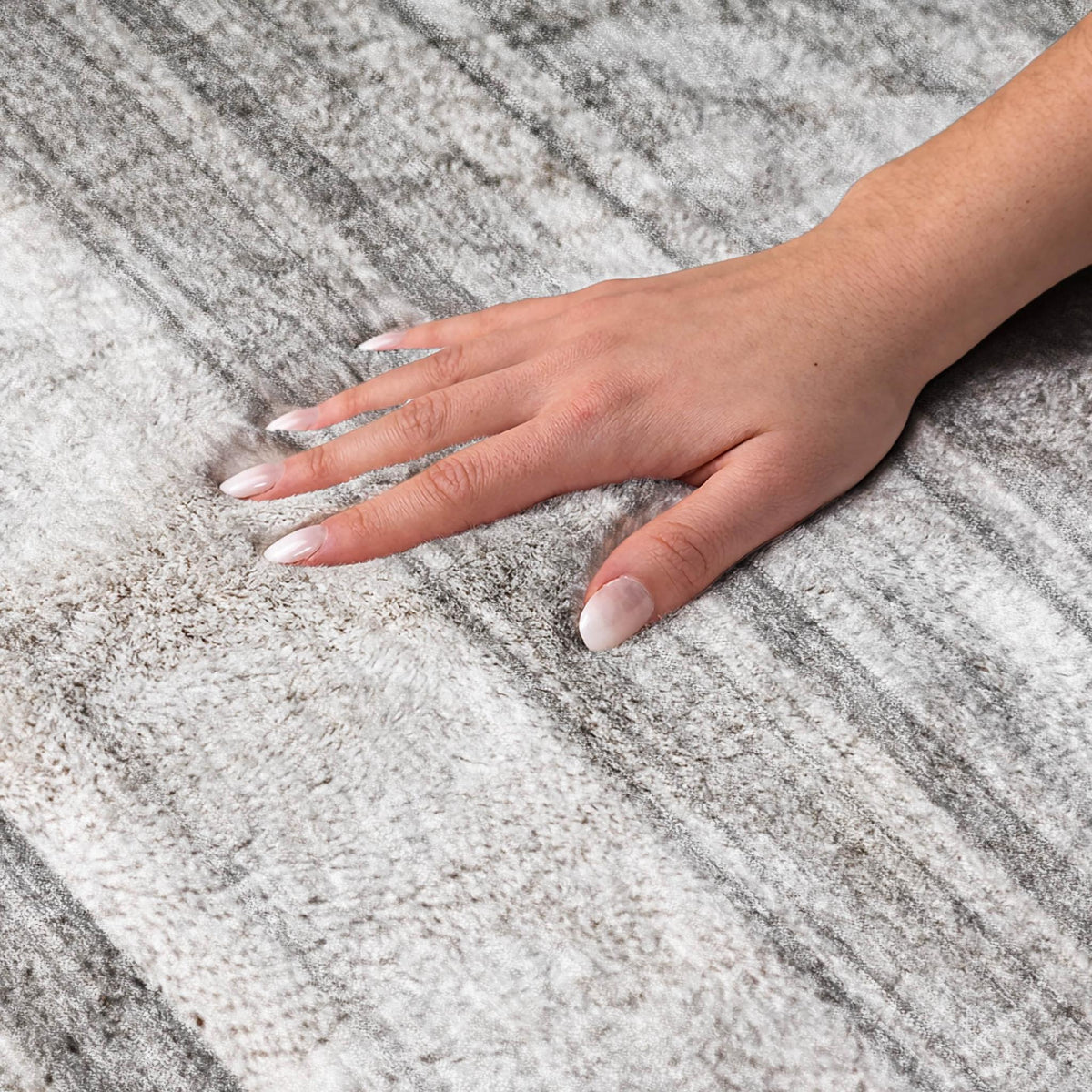 9' X 12' Gray And Ivory Striped Shag Washable Area Rug With UV Protection - HomeRoots - Flyclothing LLC