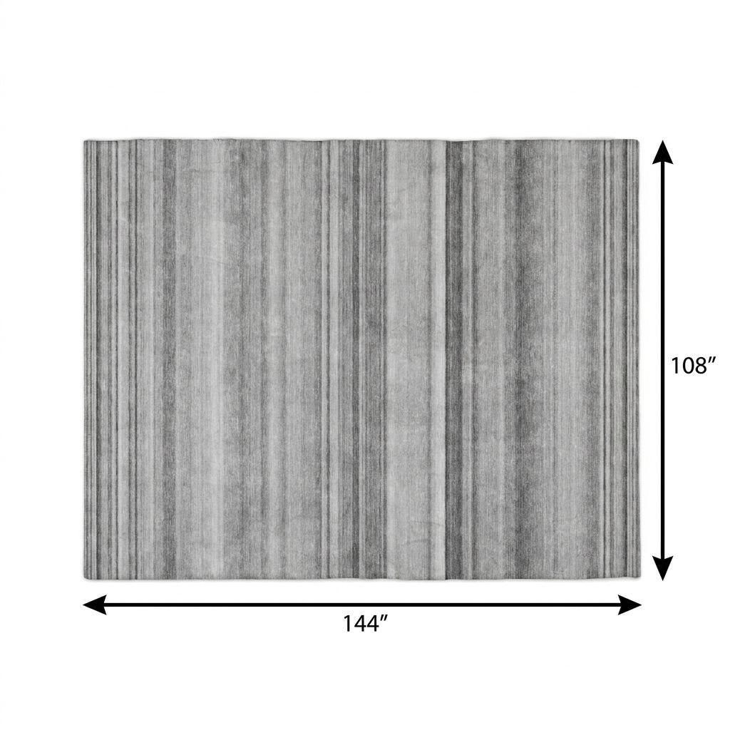 9' X 12' Gray And Ivory Striped Shag Washable Area Rug With UV Protection - HomeRoots - Flyclothing LLC