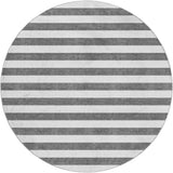 8' Charcoal And Ivory Striped Shag Washable Round Rug With UV Protection - HomeRoots - Flyclothing LLC