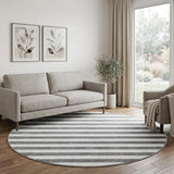 8' Charcoal And Ivory Striped Shag Washable Round Rug With UV Protection - HomeRoots - Flyclothing LLC