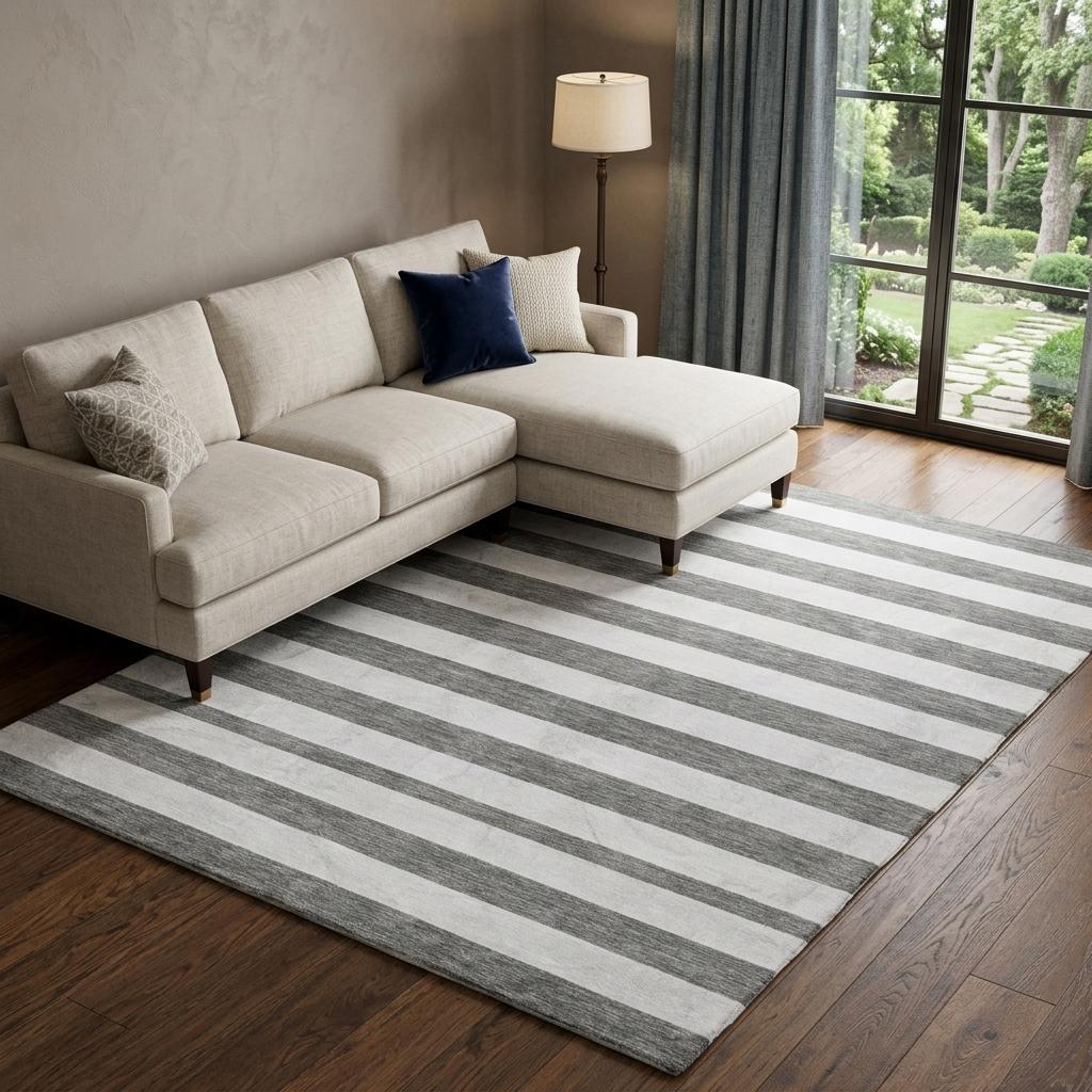9' X 12' Charcoal And Ivory Striped Shag Washable Area Rug With UV Protection - HomeRoots - Flyclothing LLC