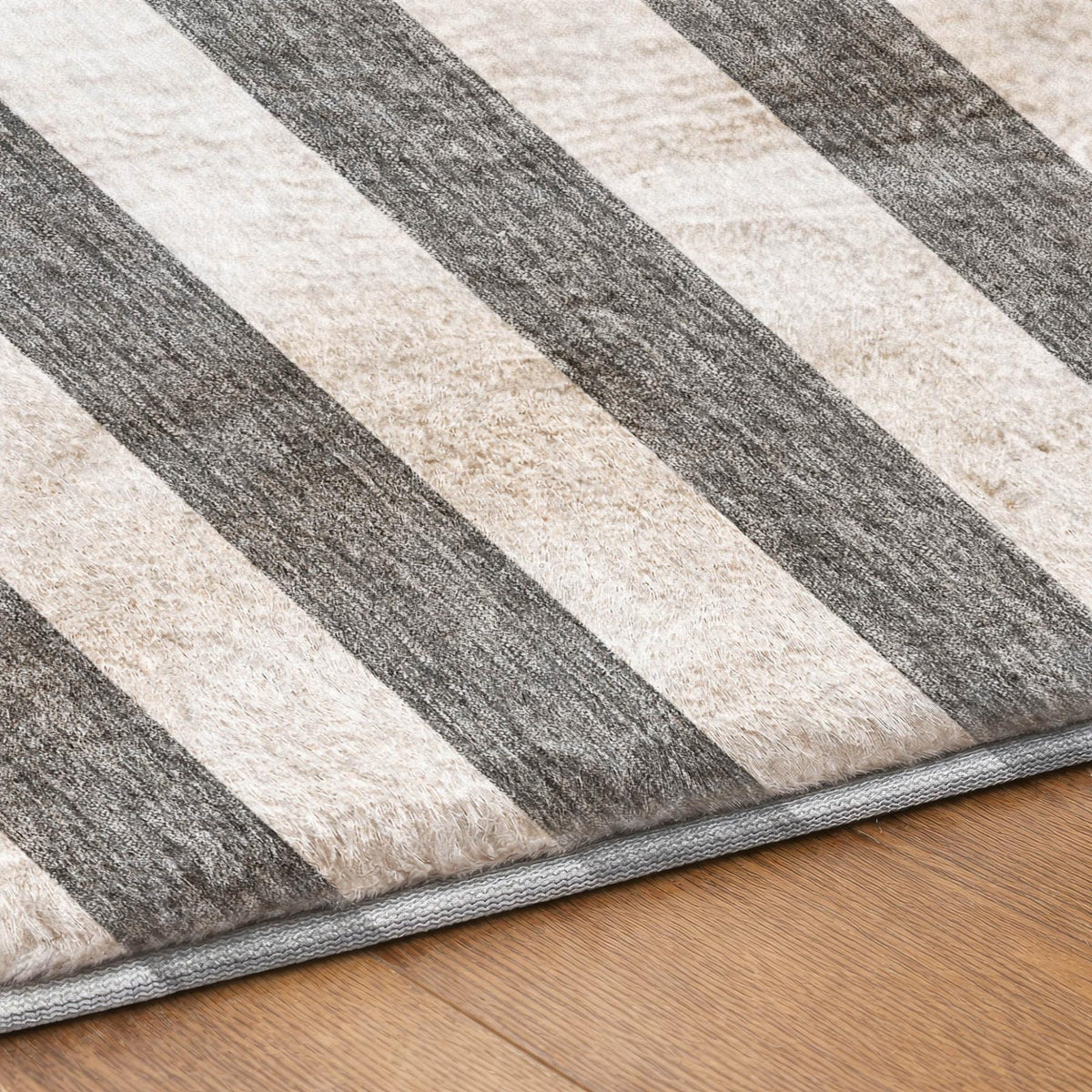 10' X 14' Charcoal And Ivory Striped Shag Washable Area Rug With UV Protection - HomeRoots - Flyclothing LLC