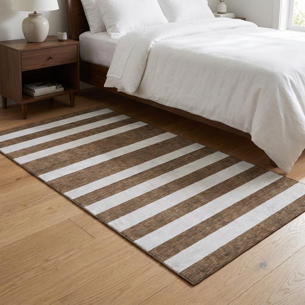 3' X 5' Chocolate And Ivory Striped Shag Washable Area Rug With UV Protection - HomeRoots - Flyclothing LLC