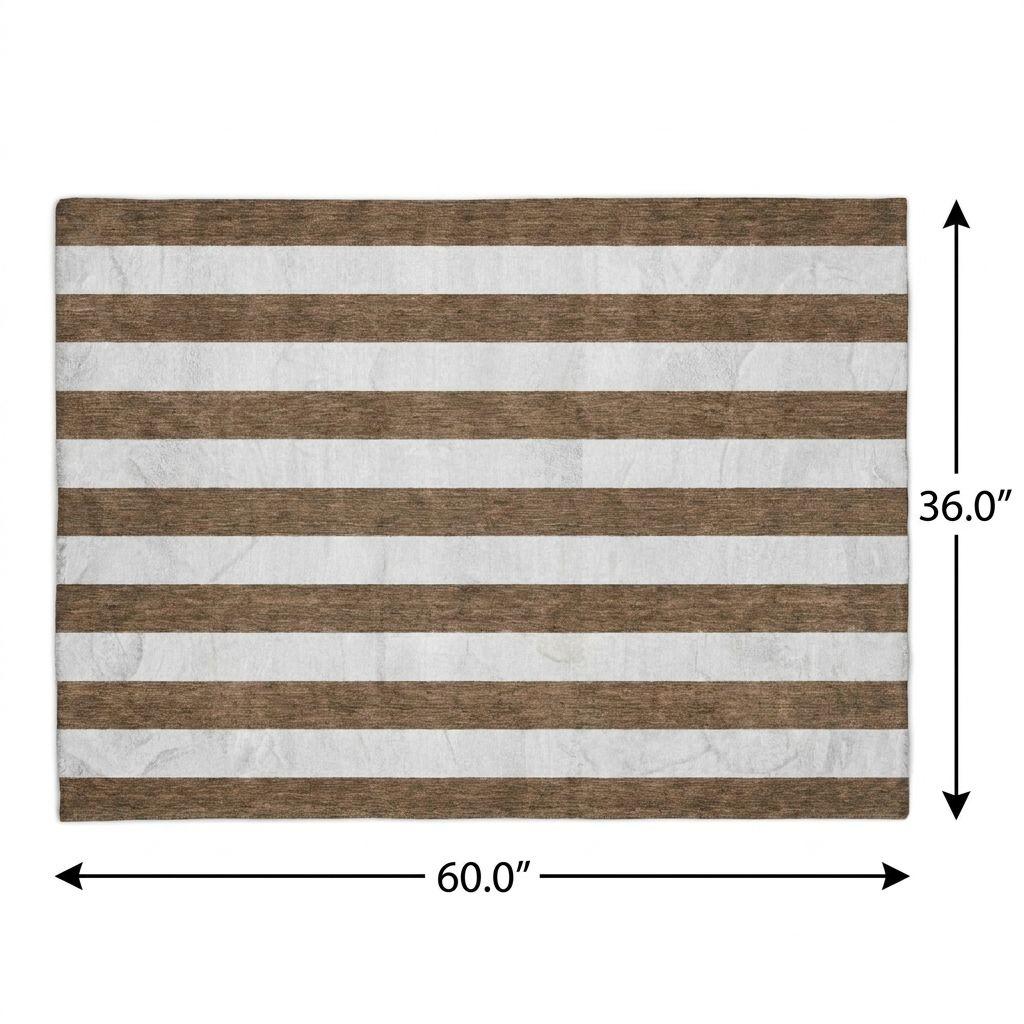 3' X 5' Chocolate And Ivory Striped Shag Washable Area Rug With UV Protection - HomeRoots - Flyclothing LLC