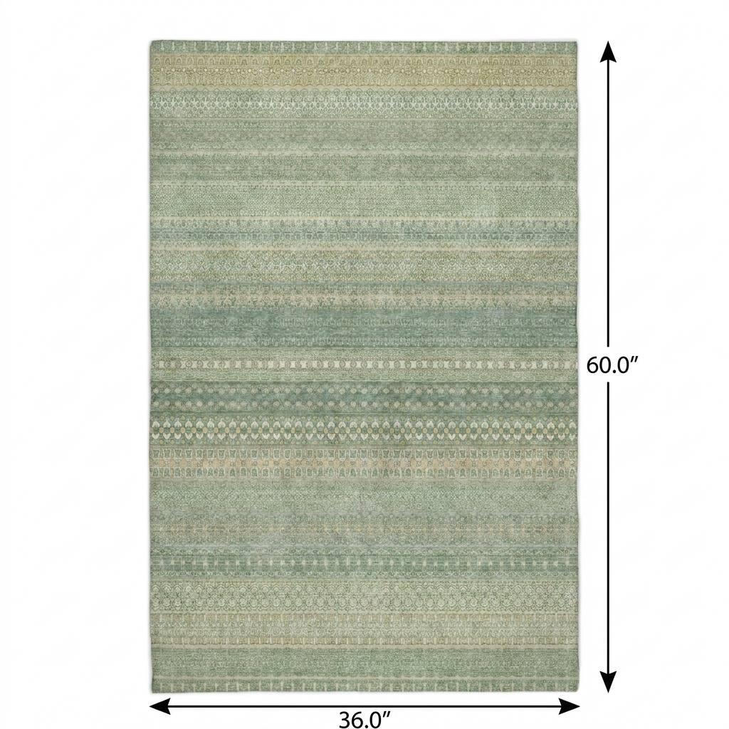 3' X 5' Green And Beige Striped Shag Washable Area Rug With UV Protection - HomeRoots - Flyclothing LLC