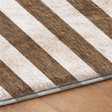 5' X 8' Chocolate And Ivory Striped Shag Washable Area Rug With UV Protection - HomeRoots - Flyclothing LLC