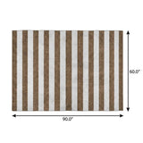 5' X 8' Chocolate And Ivory Striped Shag Washable Area Rug With UV Protection - HomeRoots - Flyclothing LLC