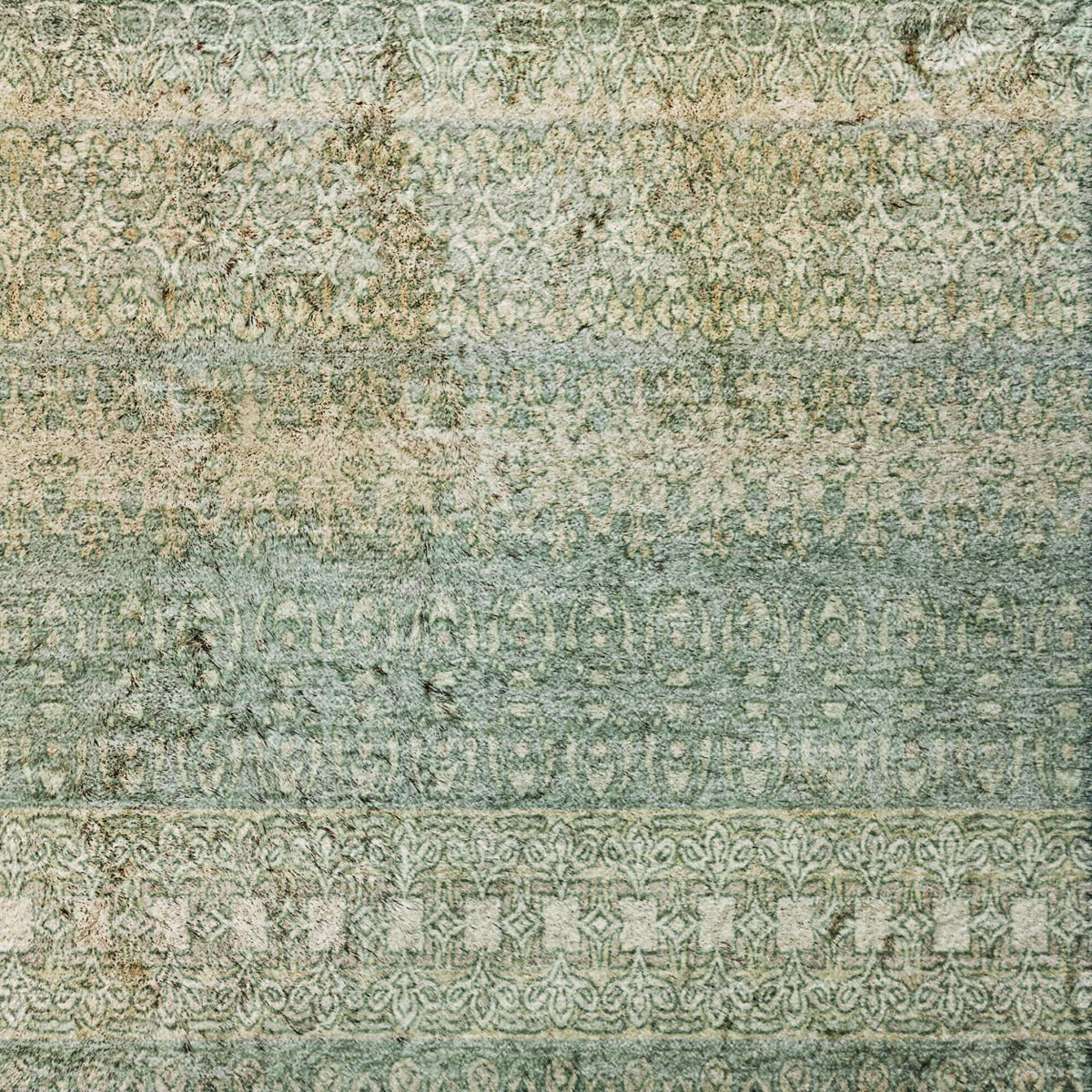 5' X 8' Green And Beige Striped Shag Washable Area Rug With UV Protection - HomeRoots - Flyclothing LLC