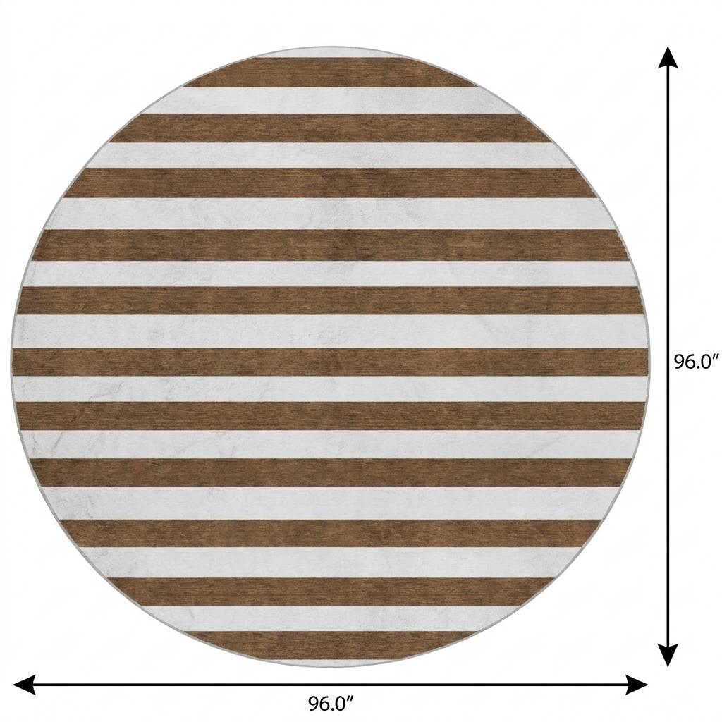 8' Chocolate And Ivory Striped Shag Washable Round Rug With UV Protection - HomeRoots - Flyclothing LLC