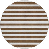 8' Chocolate And Ivory Striped Shag Washable Round Rug With UV Protection - HomeRoots - Flyclothing LLC