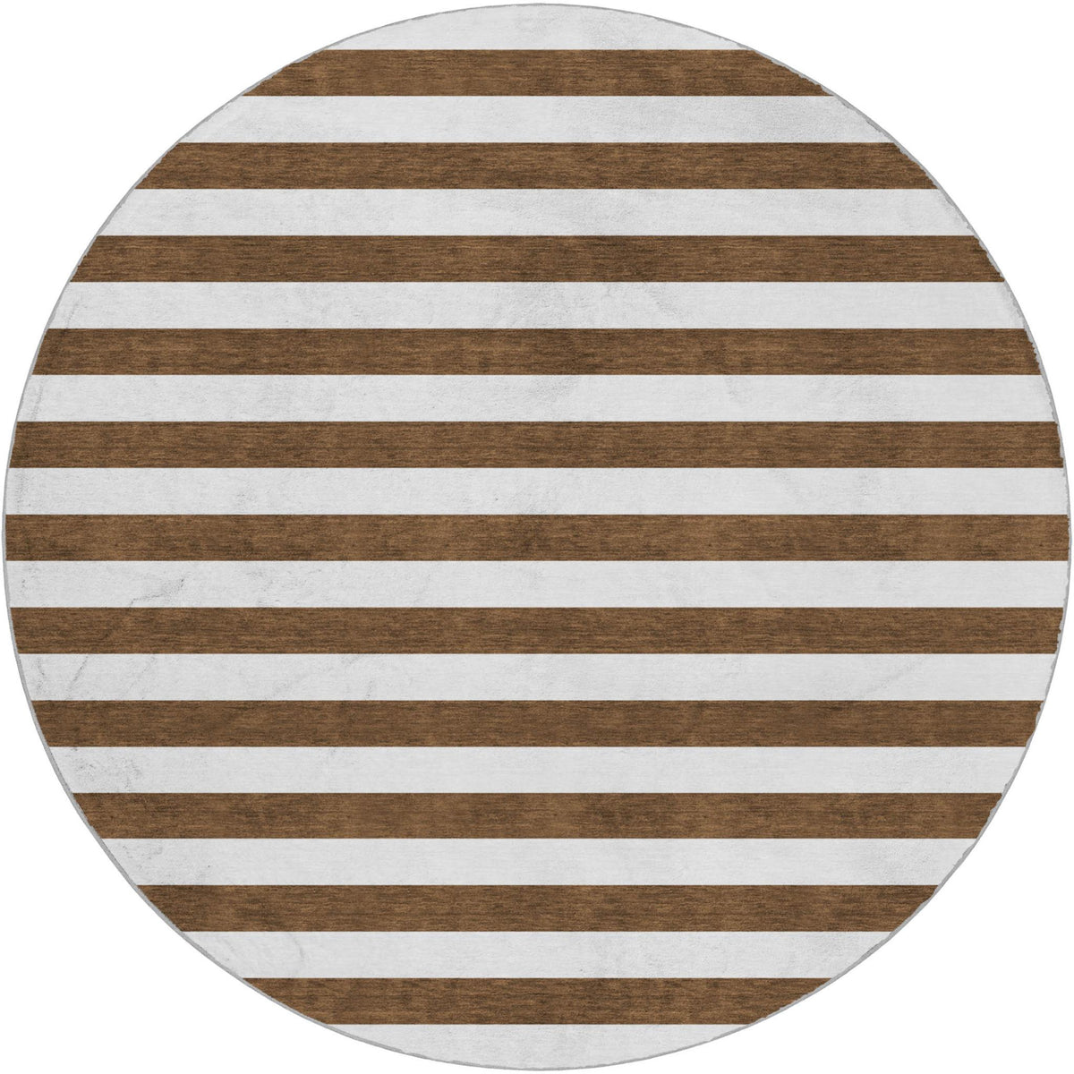 8' Chocolate And Ivory Striped Shag Washable Round Rug With UV Protection - HomeRoots - Flyclothing LLC
