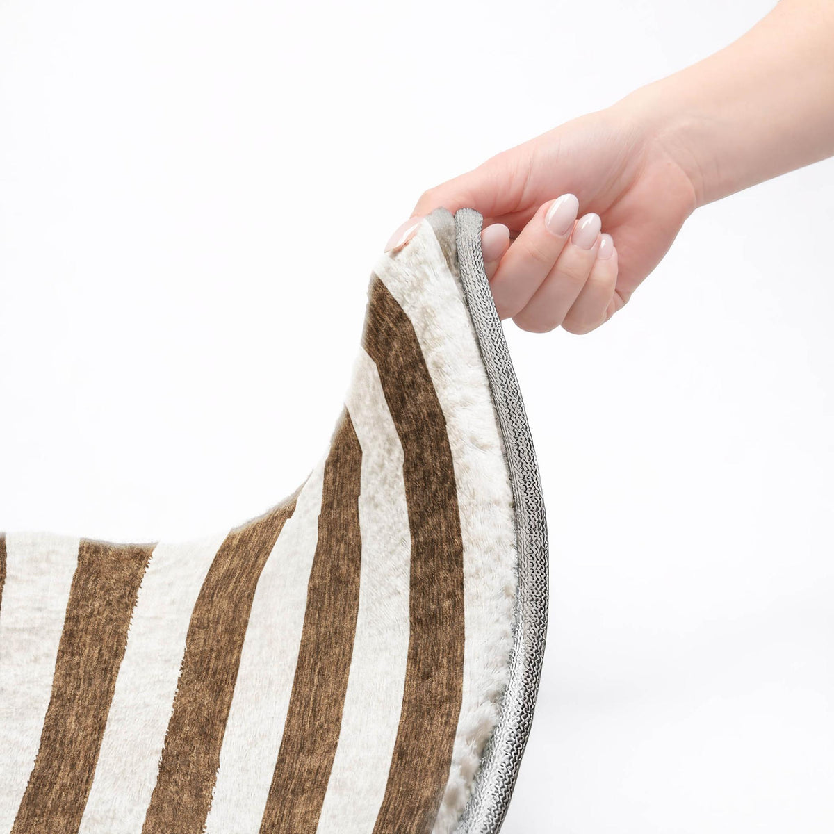 8' Chocolate And Ivory Striped Shag Washable Round Rug With UV Protection - HomeRoots - Flyclothing LLC