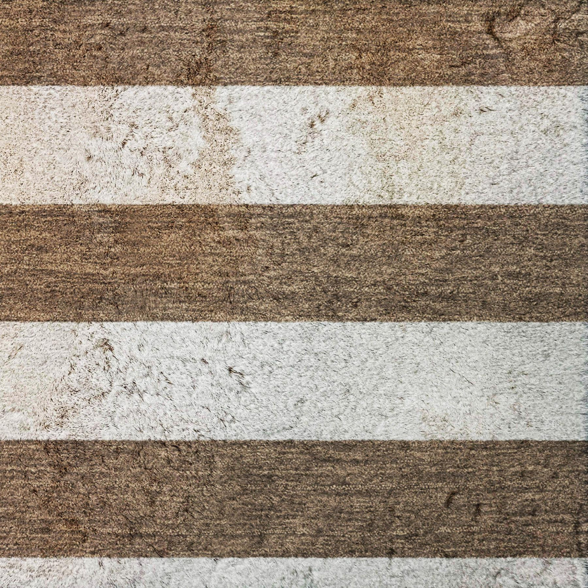 8' Chocolate And Ivory Striped Shag Washable Round Rug With UV Protection - HomeRoots - Flyclothing LLC