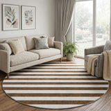 8' Chocolate And Ivory Striped Shag Washable Round Rug With UV Protection - HomeRoots - Flyclothing LLC