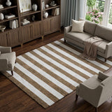 8' X 10' Chocolate And Ivory Striped Shag Washable Area Rug With UV Protection - HomeRoots - Flyclothing LLC