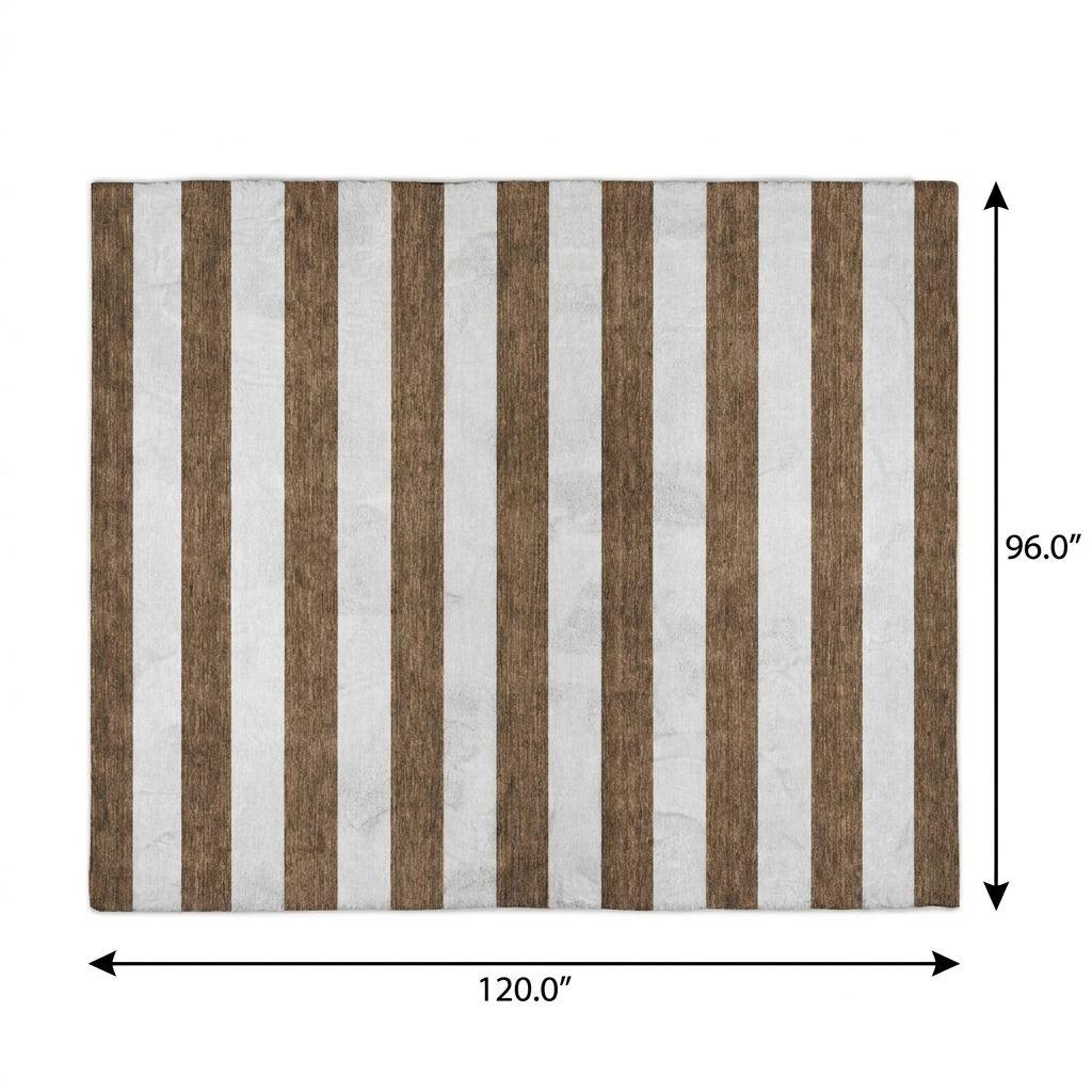 8' X 10' Chocolate And Ivory Striped Shag Washable Area Rug With UV Protection - HomeRoots - Flyclothing LLC