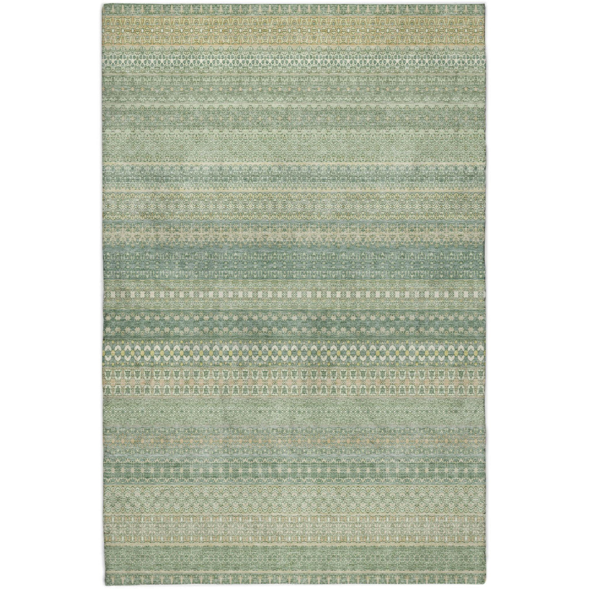 8' X 10' Green And Beige Striped Shag Washable Area Rug With UV Protection - HomeRoots - Flyclothing LLC
