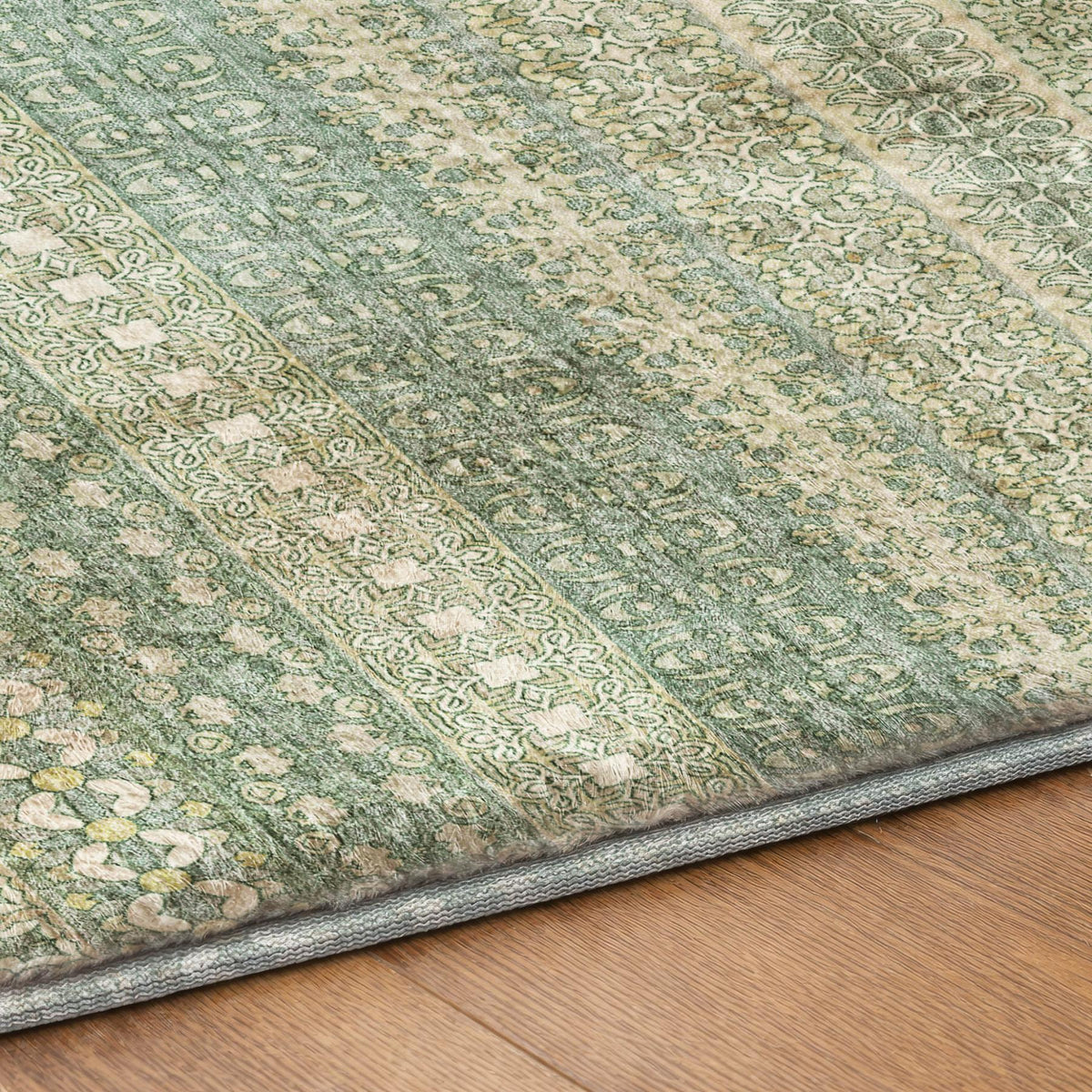8' X 10' Green And Beige Striped Shag Washable Area Rug With UV Protection - HomeRoots - Flyclothing LLC