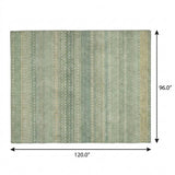 8' X 10' Green And Beige Striped Shag Washable Area Rug With UV Protection - HomeRoots - Flyclothing LLC