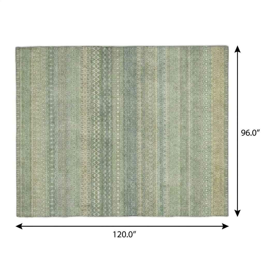 8' X 10' Green And Beige Striped Shag Washable Area Rug With UV Protection - HomeRoots - Flyclothing LLC