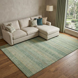 9' X 12' Green And Beige Striped Shag Washable Area Rug With UV Protection - HomeRoots - Flyclothing LLC