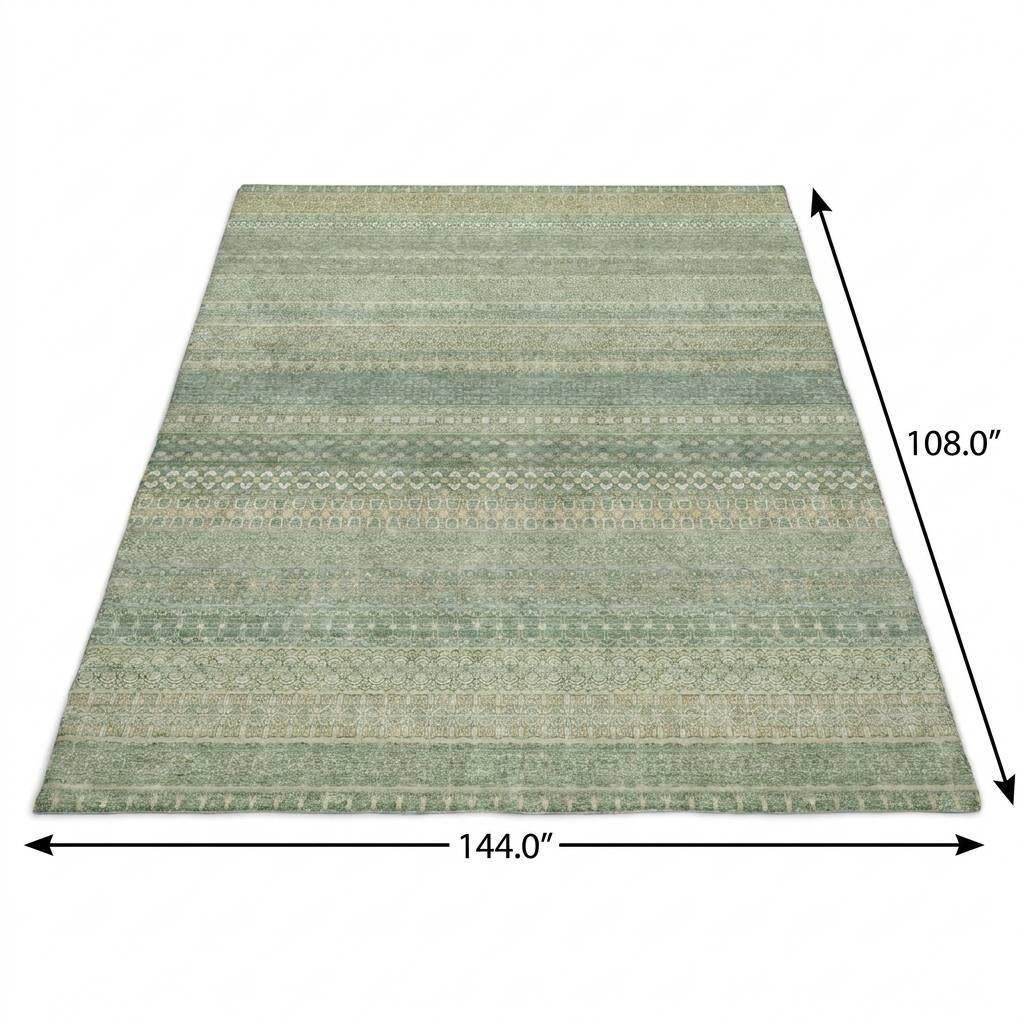 9' X 12' Green And Beige Striped Shag Washable Area Rug With UV Protection - HomeRoots - Flyclothing LLC