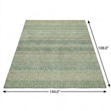 9' X 12' Green And Beige Striped Shag Washable Area Rug With UV Protection - HomeRoots - Flyclothing LLC