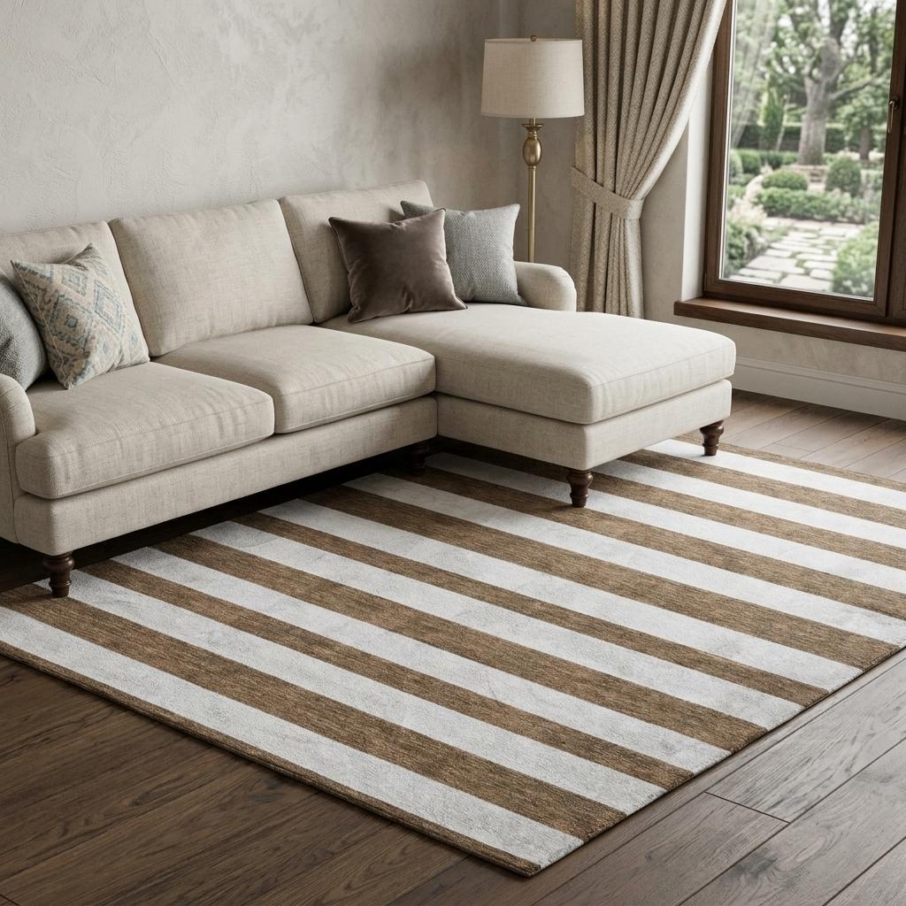 10' X 14' Chocolate And Ivory Striped Shag Washable Area Rug With UV Protection - HomeRoots - Flyclothing LLC