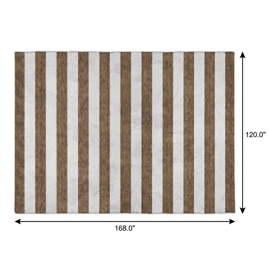 10' X 14' Chocolate And Ivory Striped Shag Washable Area Rug With UV Protection - HomeRoots - Flyclothing LLC