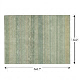 10' X 14' Green And Beige Striped Shag Washable Area Rug With UV Protection - HomeRoots - Flyclothing LLC