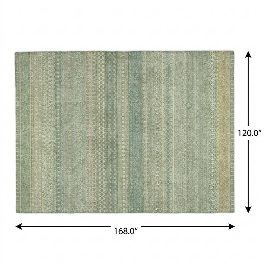 10' X 14' Green And Beige Striped Shag Washable Area Rug With UV Protection - HomeRoots - Flyclothing LLC