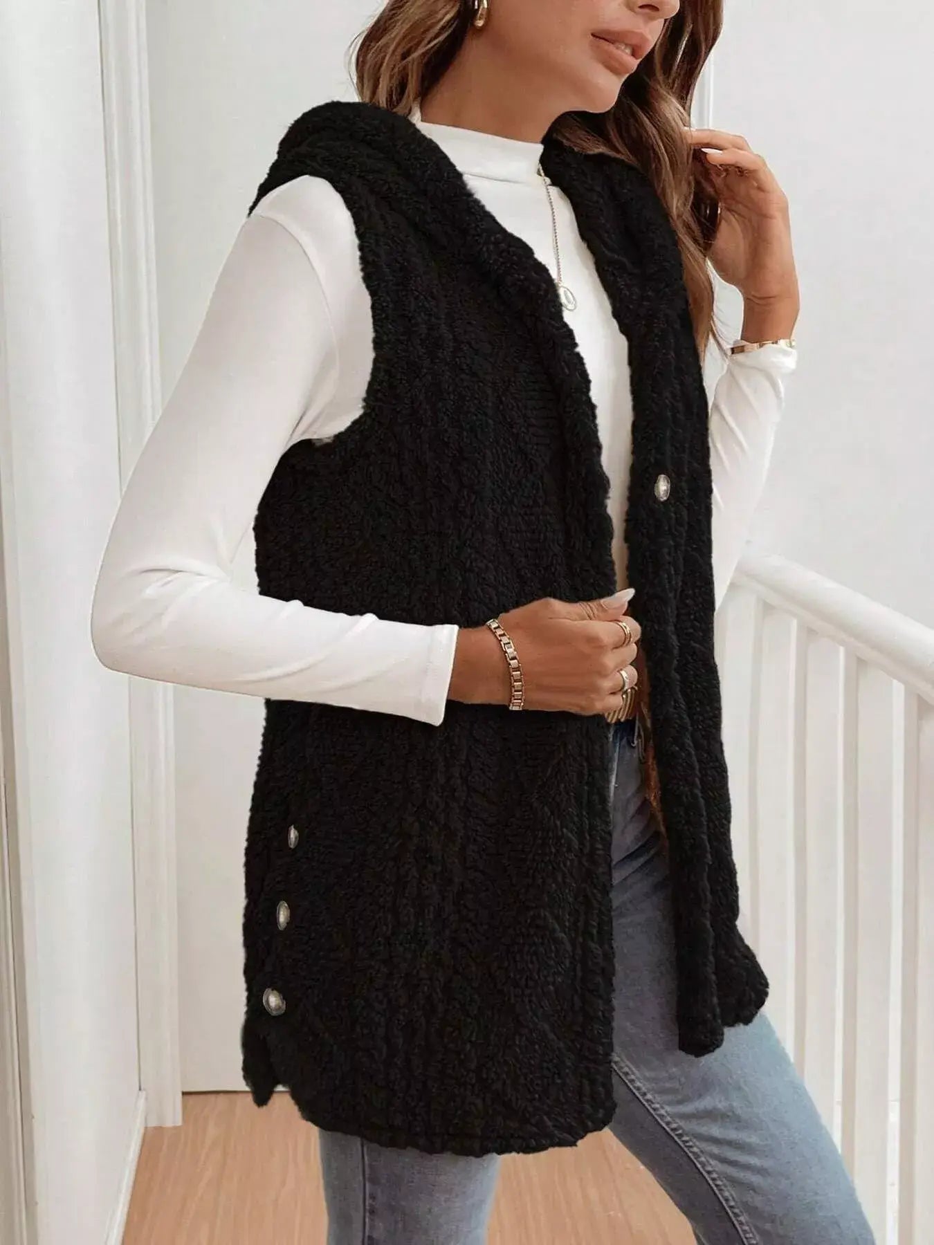 Cozy Sherpa Fleece Hooded Vest Coat - Trendsi - Flyclothing LLC