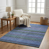 5' X 8' Blue And Denim Blue Striped Shag Washable Area Rug With UV Protection - HomeRoots - Flyclothing LLC