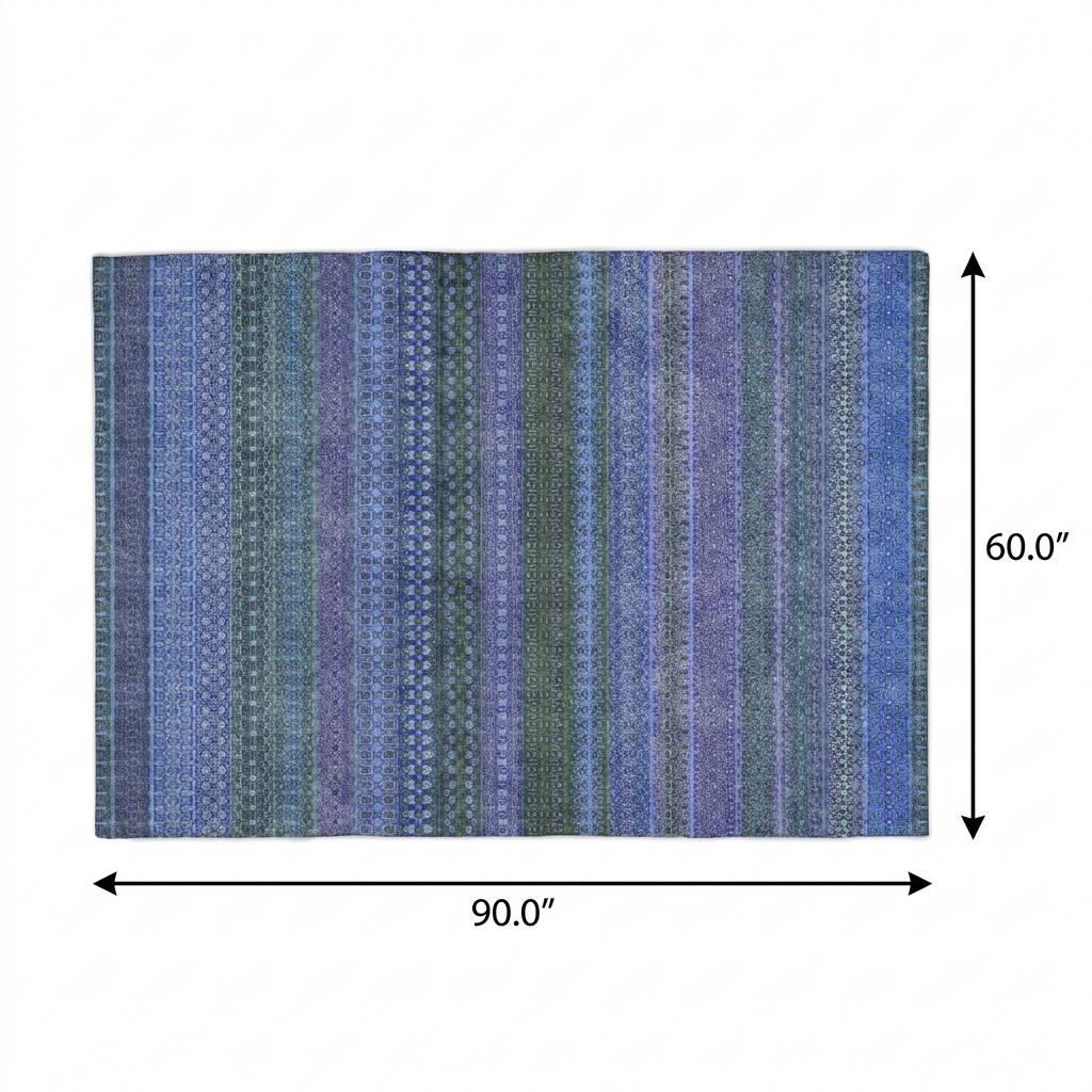 5' X 8' Blue And Denim Blue Striped Shag Washable Area Rug With UV Protection - HomeRoots - Flyclothing LLC