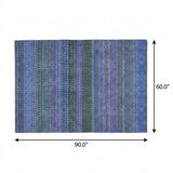 5' X 8' Blue And Denim Blue Striped Shag Washable Area Rug With UV Protection - HomeRoots - Flyclothing LLC