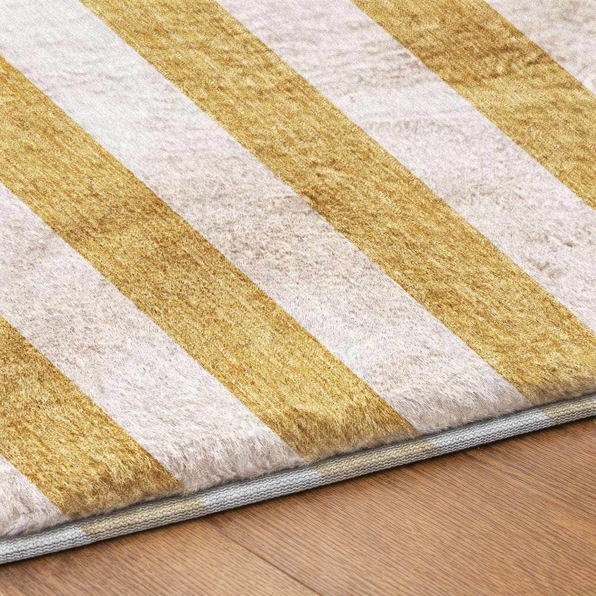 9' X 12' Gold And Ivory Striped Shag Washable Area Rug With UV Protection - HomeRoots - Flyclothing LLC