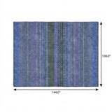9' X 12' Blue And Denim Blue Striped Shag Washable Area Rug With UV Protection - HomeRoots - Flyclothing LLC
