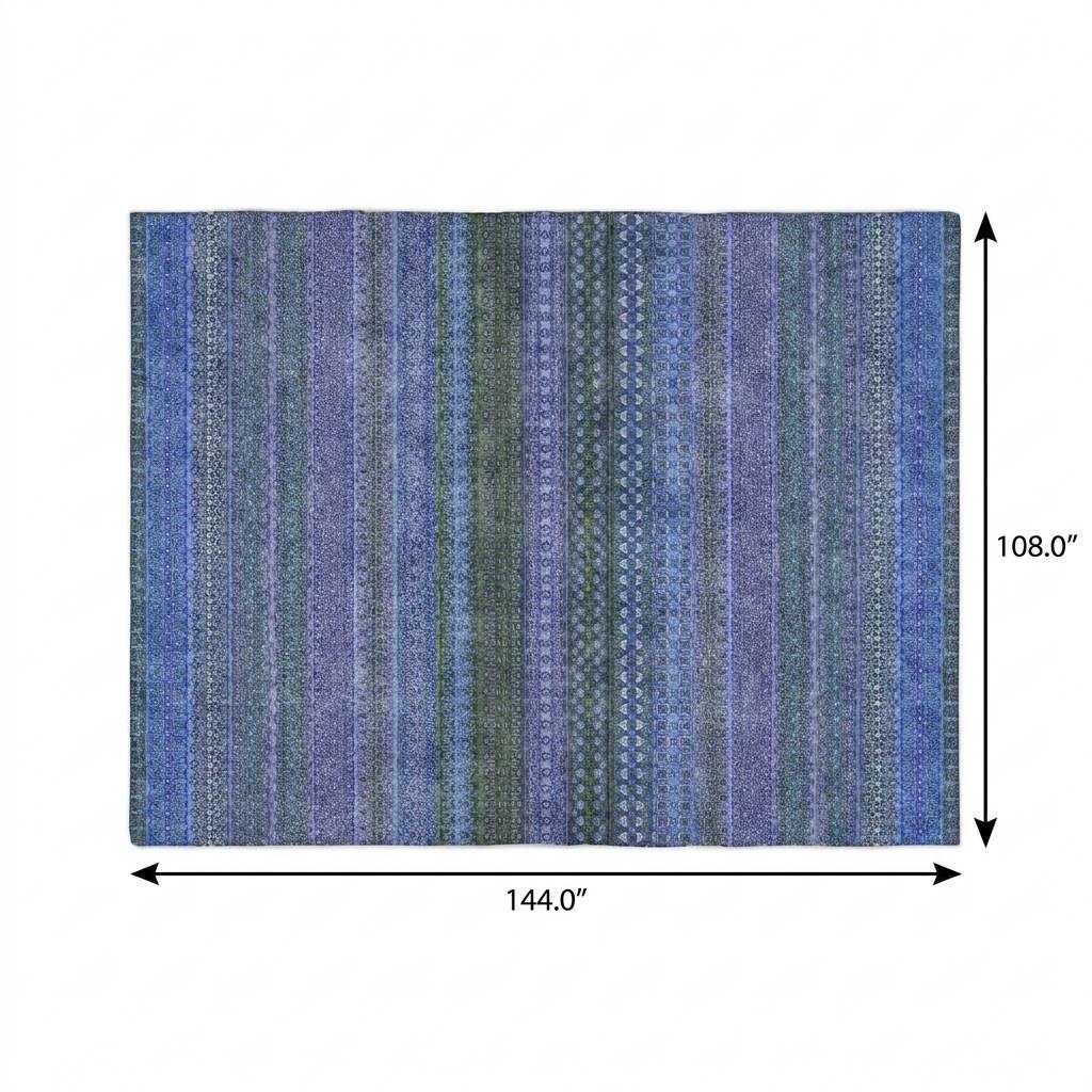 9' X 12' Blue And Denim Blue Striped Shag Washable Area Rug With UV Protection - HomeRoots - Flyclothing LLC
