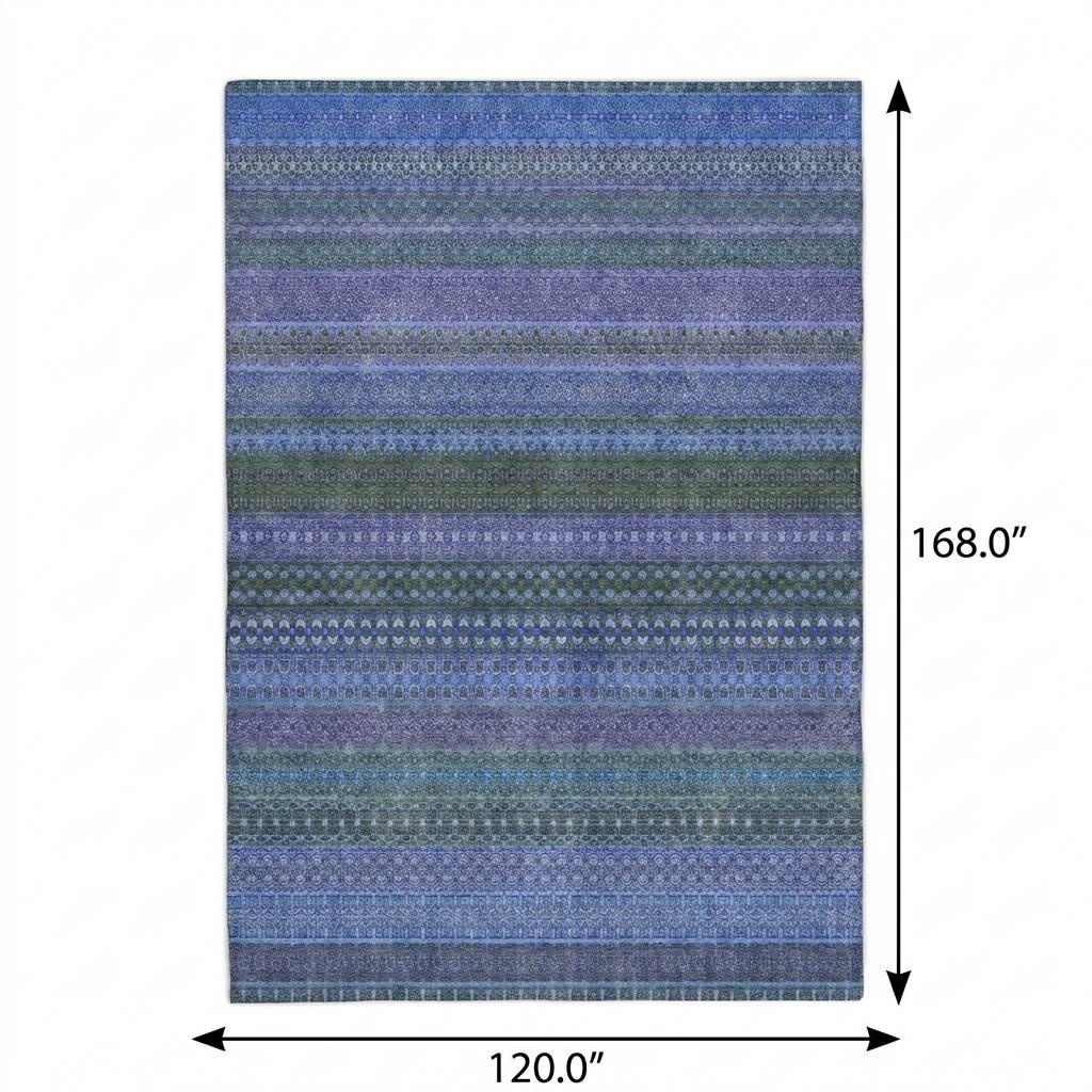 10' X 14' Blue And Denim Blue Striped Shag Washable Area Rug With UV Protection - HomeRoots - Flyclothing LLC