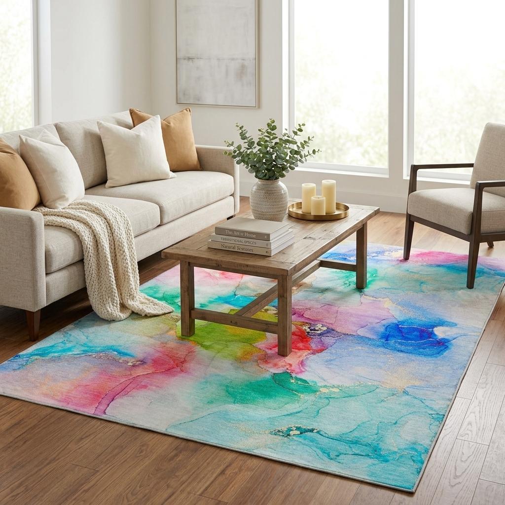 5' X 8' Blue And Teal Abstract Shag Washable Area Rug With UV Protection - HomeRoots - Flyclothing LLC