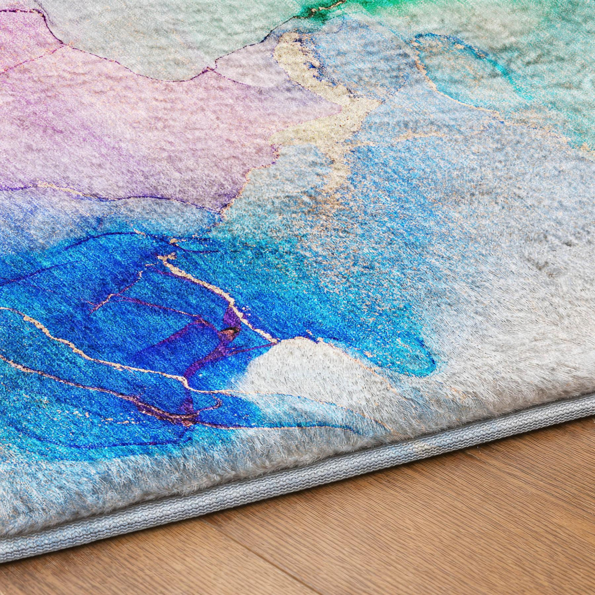5' X 8' Blue And Teal Abstract Shag Washable Area Rug With UV Protection - HomeRoots - Flyclothing LLC