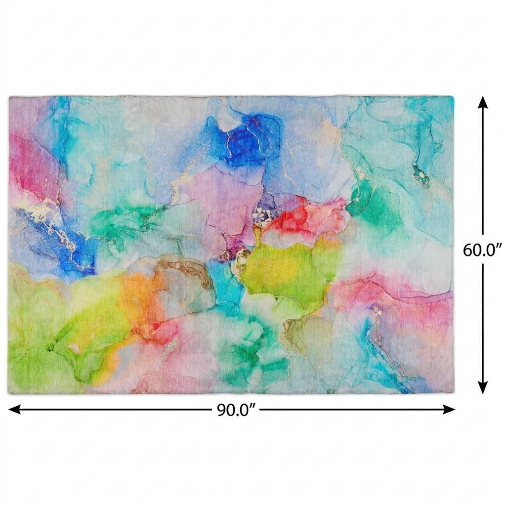 5' X 8' Blue And Teal Abstract Shag Washable Area Rug With UV Protection - HomeRoots - Flyclothing LLC