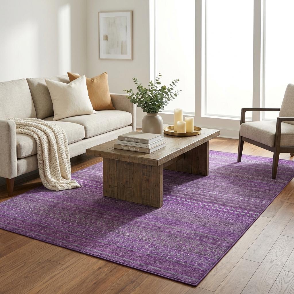 5' X 8' Eggplant And Purple Striped Shag Washable Area Rug With UV Protection - HomeRoots - Flyclothing LLC