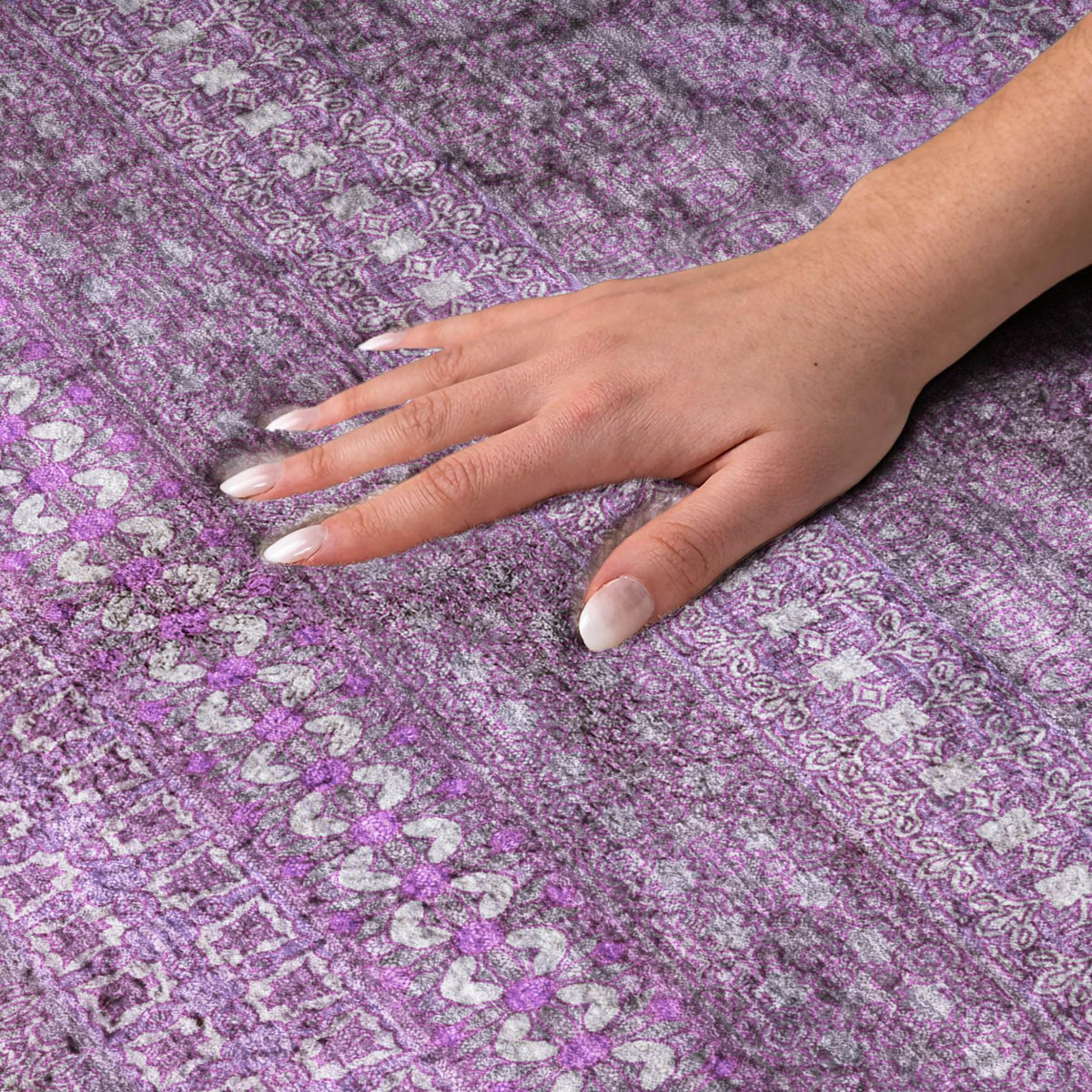5' X 8' Eggplant And Purple Striped Shag Washable Area Rug With UV Protection - HomeRoots - Flyclothing LLC