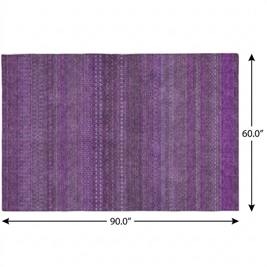 5' X 8' Eggplant And Purple Striped Shag Washable Area Rug With UV Protection - HomeRoots - Flyclothing LLC
