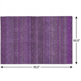 5' X 8' Eggplant And Purple Striped Shag Washable Area Rug With UV Protection - HomeRoots - Flyclothing LLC