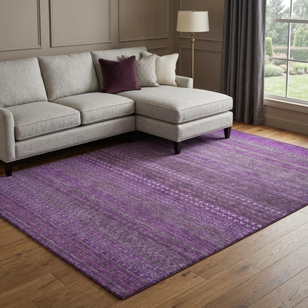 8' X 10' Eggplant And Purple Striped Shag Washable Area Rug With UV Protection - HomeRoots - Flyclothing LLC