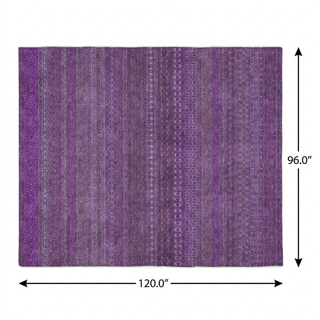 8' X 10' Eggplant And Purple Striped Shag Washable Area Rug With UV Protection - HomeRoots - Flyclothing LLC