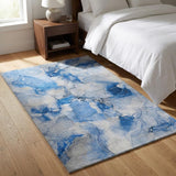 3' X 5' Navy Blue And Denim Blue Abstract Shag Washable Area Rug With UV Protection - HomeRoots - Flyclothing LLC